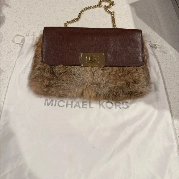 Michael Kors Brown Leather and Tan Fur Shoulder Bag - Picture 1 of 6